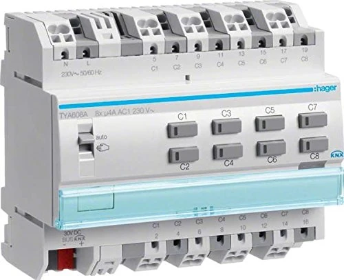 Hager TYA608A KNX Switch/Blind Actuator 8/4-Way 4A with Handb.without Bus 6TE