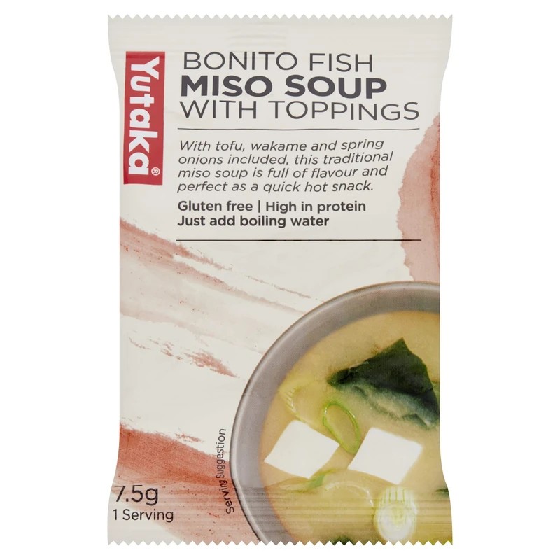 Yutaka Instant Bonito Fish Miso Soup with Toppings 7.5g (Pack of 10) | Japanese-Style Freeze-Dried Soup | with Tofu, Seaweed & Spring Onion | Gluten-Free, High Protein & Authentic
