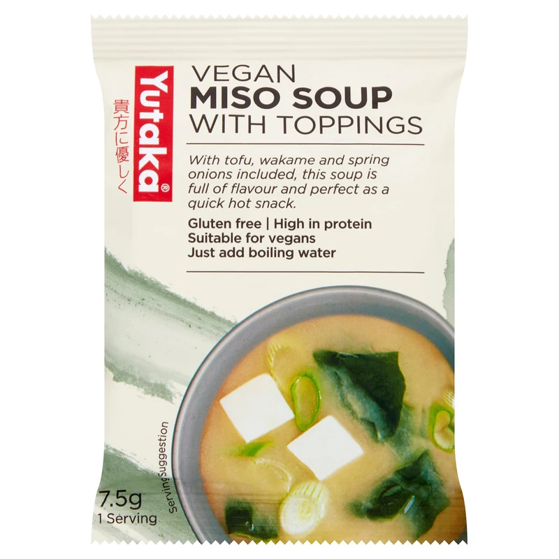 Yutaka Instant Vegan Miso Soup with Toppings 7.5g (Pack of 10) | Japanese-Style Freeze-Dried Soup with Tofu, Wakame & Spring Onion | Gluten-Free, High Protein | Quick, Authentic & Vegan-Friendly