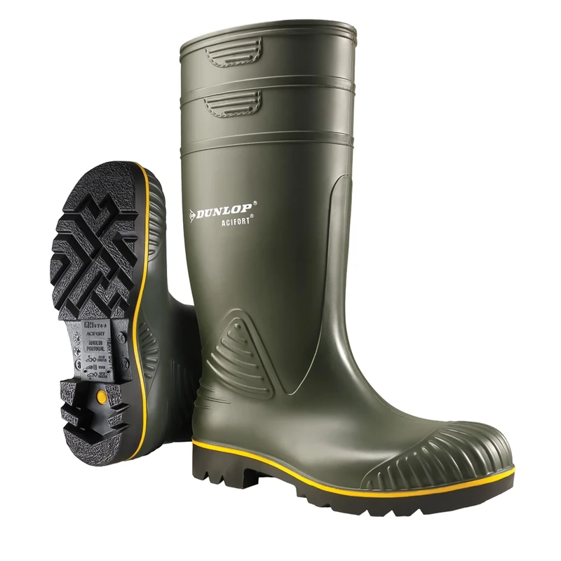 DUNLOP Acifort Heavy Duty - Unisex Knee High Waterproof Work Boots, Green, Antistatic and Chemical Resistant PVC Wellies with Slip Resistant Outsole for Outdoor and Industrial Work - EU46, UK11