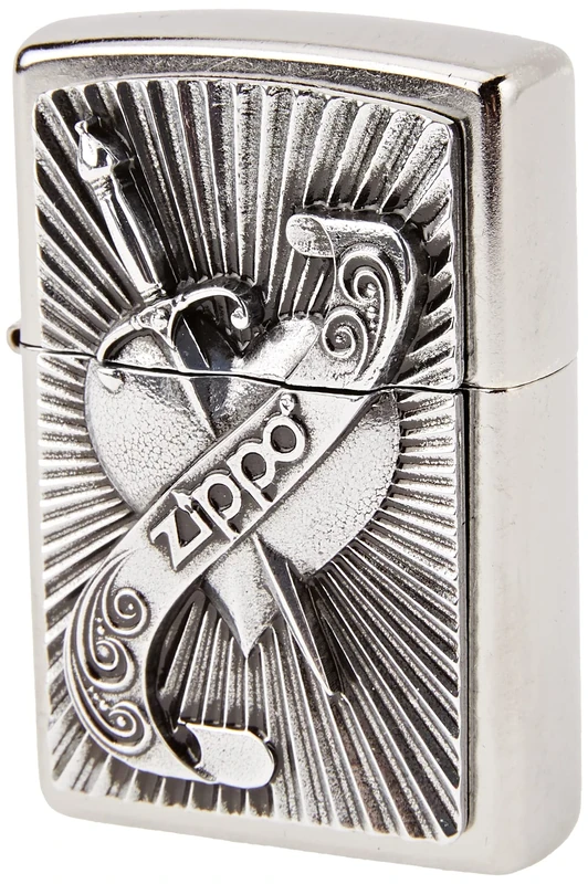 Zippo Heart with Sword Emblem Windproof Pocket Lighter - Chrome