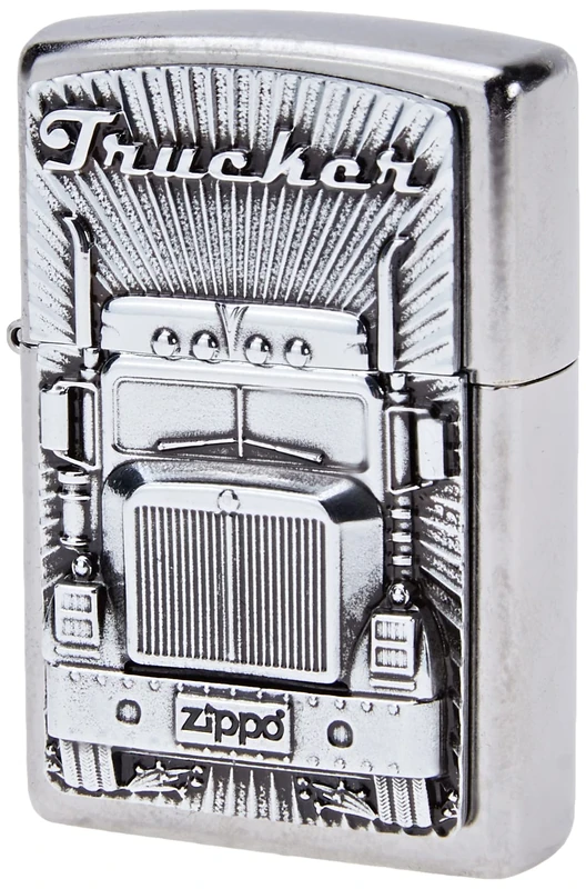 Zippo Windproof Lighter - Trucker - Street Chrome, Emblem - Refillable for Lifetime Use - Adjustable Flame - Gift Box - Metal Construction - Made in USA