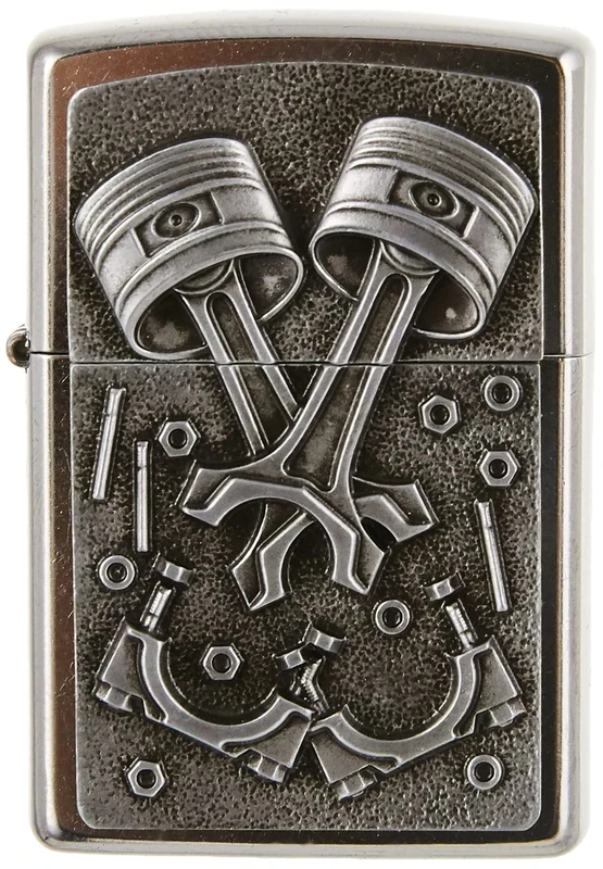 Zippo Windproof Lighter - Engine Parts - Street Chrome, Emblem - Refillable for Lifetime Use - Adjustable Flame - Gift Box - Metal Construction - Made in USA