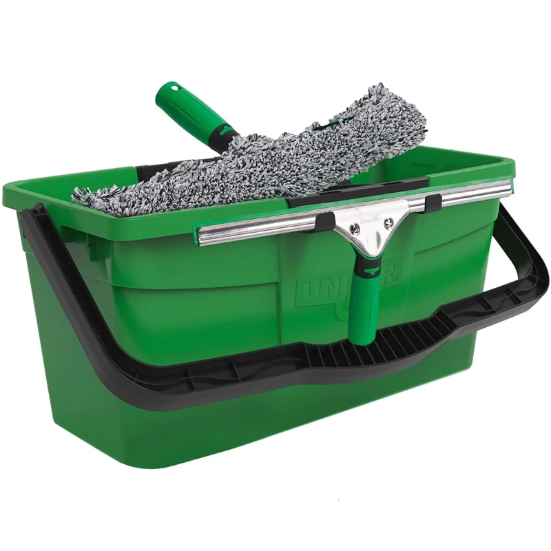 Unger AK013 Window Cleaning Kit – 3-in-1 Starter Set with Window Squeegee, Microfibre Washer with T-Bar Handle & 12L Cleaning Bucket – Professional Window Cleaner Set