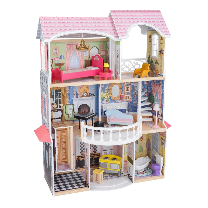KidKraft Magnolia Mansion Wooden Dolls House with Furniture and Accessories Included, 3 Storey Play Set with Lift for 30 cm/12 Inch Dolls, Kids' Toys, 65907