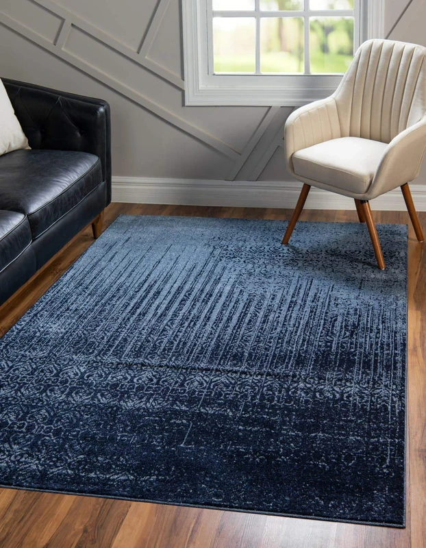 Unique Loom Del Mar Collection Area Rug- Transitional Inspired with Modern Ombre Print (9' 0 x 12' 0 Rectangular, Blue/Navy Blue)