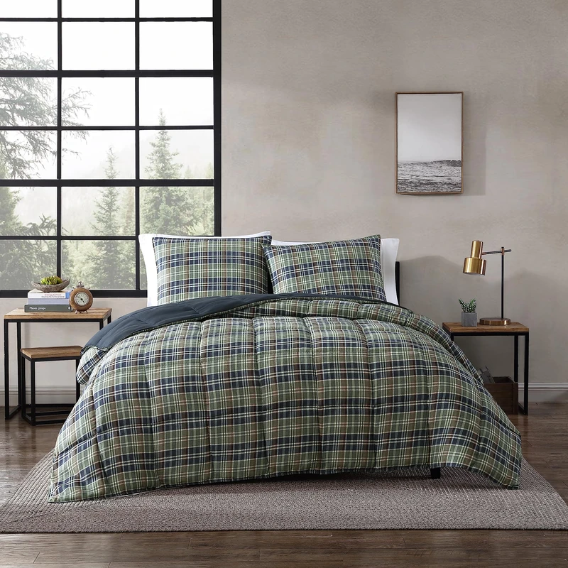 Eddie Bauer Home Comforters Reversible Alt Down Bedding with Matching Sham, Home Decor for Colder Months, Twin, Rugged Navy/Green