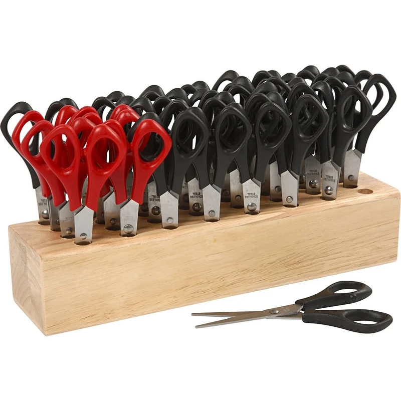 School Scissors including rack, L: 21 cm, round tip, 1set