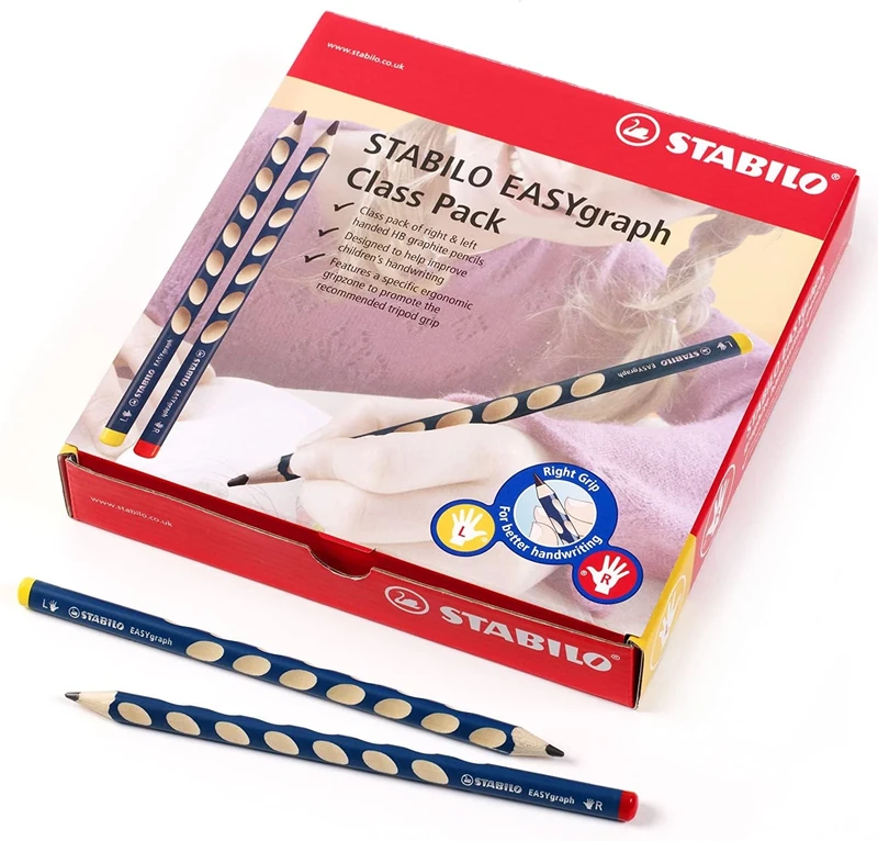 STABILO EASYgraph - Ergonomic Graphite Pencil - 8 x Left-Handed and 40 x Right-Handed - Classpack of 48 - Petrol - Degree HB