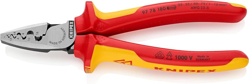 KNIPEX Crimping Pliers for Wire Ferrules Insulated with Multi-Component Grips, VDE-Tested 180 mm, 97 78 180