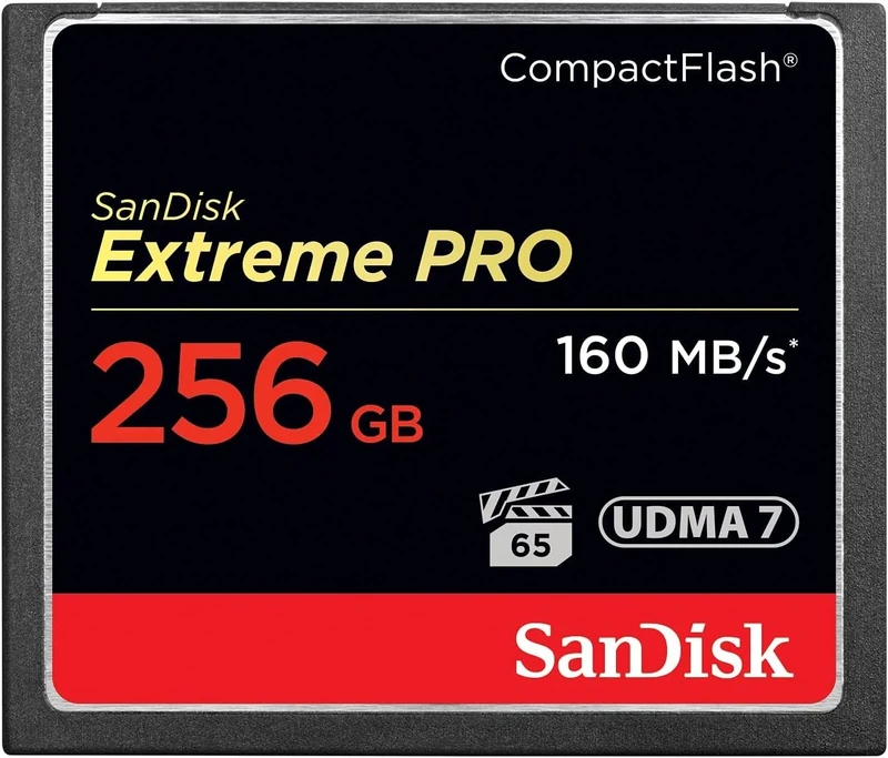 SanDisk 256GB Extreme PRO, CompactFlash card, up to 160 MB/s, UDMA, 7 VPG-65