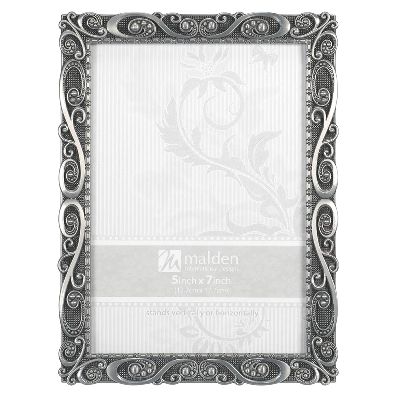 Malden International Designs 5371-57 Morgan Pewter Metal Picture Frame, 5x7, Silver