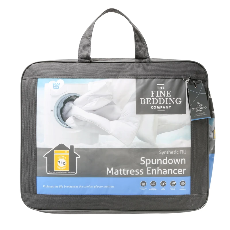 The Fine Bedding Company Spundown Mattress Enhancer – Double Bed Mattress Topper with Recycled Eco Smartfil® and Peach Soft Cover, Hypoallergenic and Washable Luxury Topper – Double