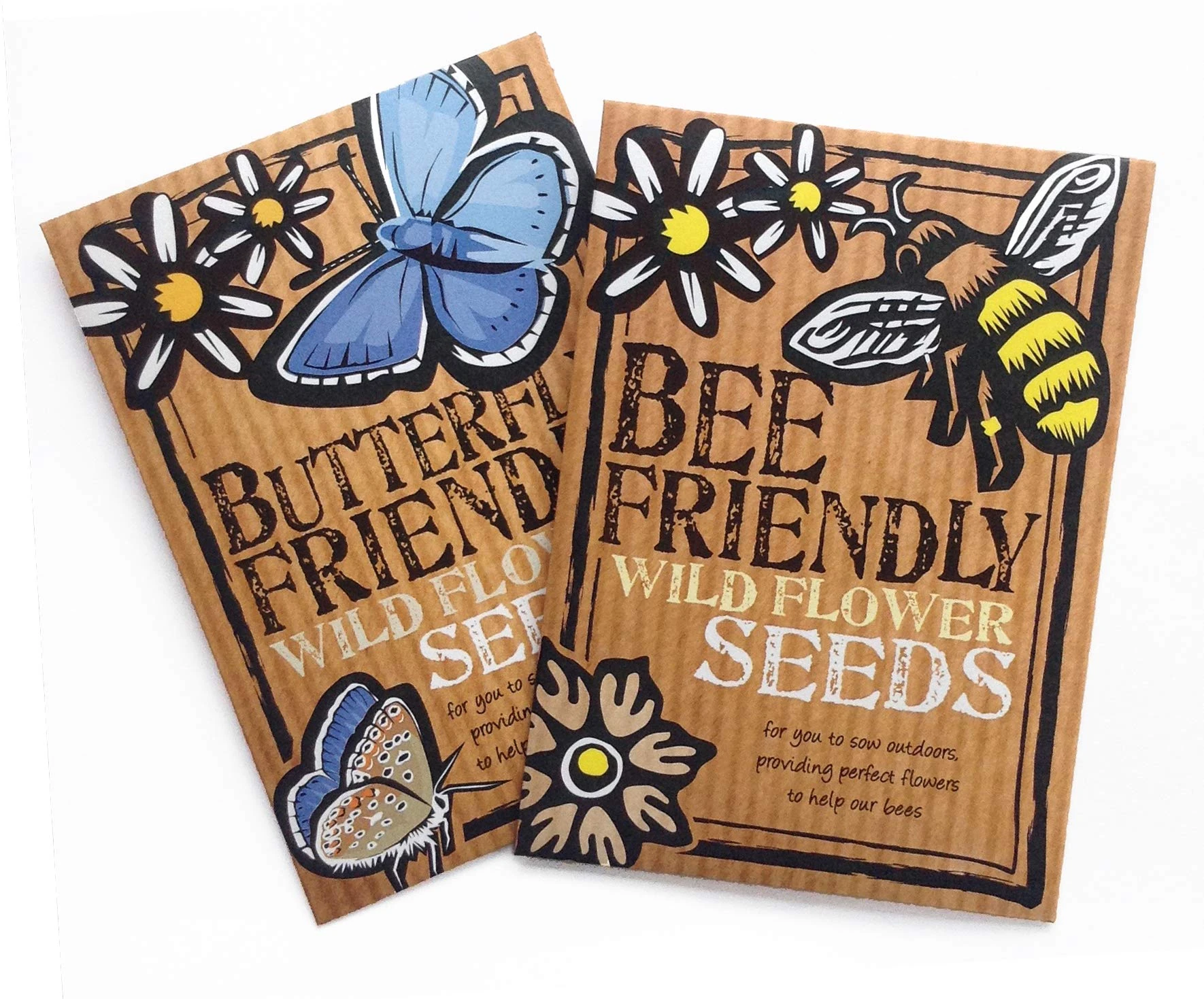 Bee and Butterfly Friendly Wild Flower Seeds Duo Pack - Great Gardener Gift. Beautiful, Colourful Native British Wild Flowers. UK Grown. RHS Plants for Pollinators Mix.