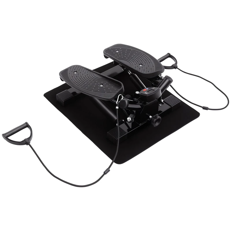 HOMCOM Portable Mini Stepper, Exercise Fitness Machine for Legs Arms Thigh Toner Toning Machine, Stair Steps Workout Training Fitness, w/Resistance Bands and Floor Mat, Black