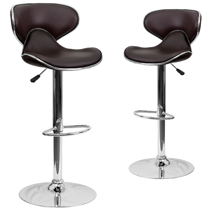 Flash Furniture Aidan 2 Pack Contemporary Cozy Mid-Back Brown Vinyl Adjustable Height Barstool with Chrome Base