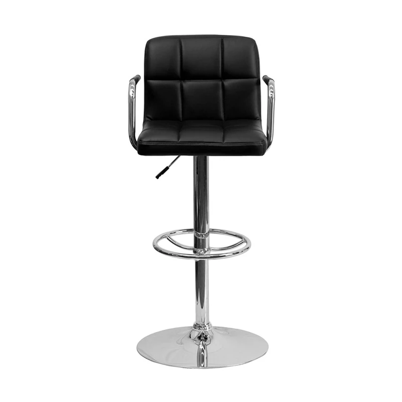 Flash Furniture Genna 2 Pack Contemporary Black Quilted Vinyl Adjustable Height Barstool with Arms and Chrome Base