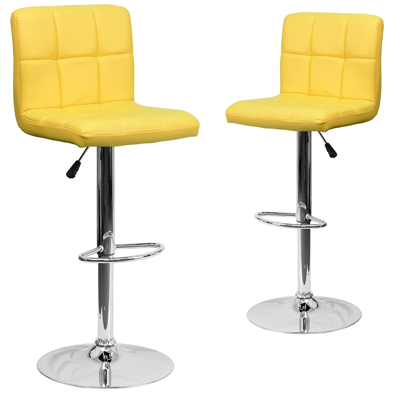 Flash Furniture Alexandra 2 Pack Contemporary Yellow Quilted Vinyl Adjustable Height Barstool with Chrome Base