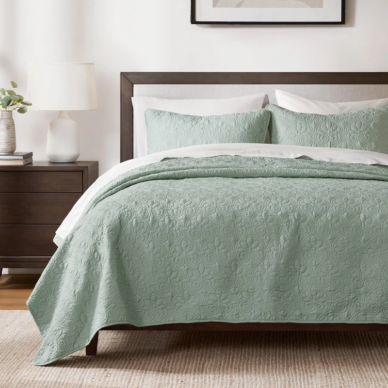 Madison Park Anti-Microbial, Cotton Filled Lightweight Coverlet Bedspread Bedding, Shams, Microfiber, Seafoam, Twin/Twin XL - Image 1