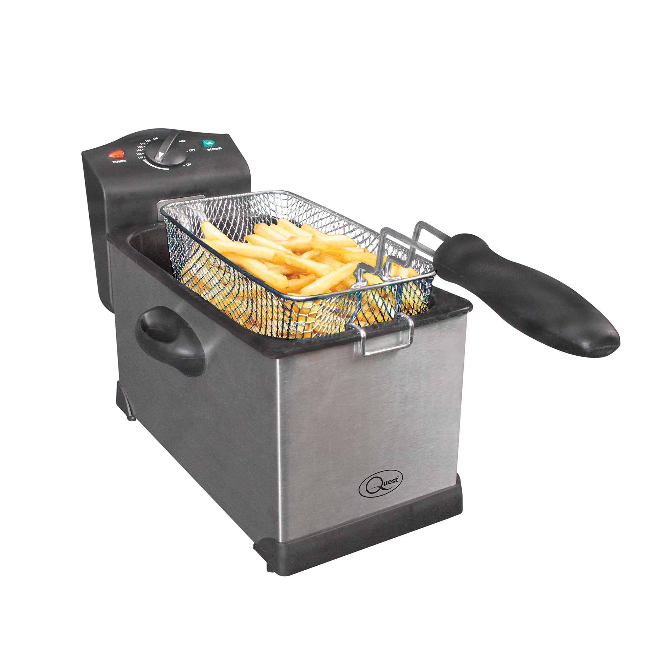 Quest 3L Deep Fat Fryer – Stainless Steel, 2000 W, 130‑190 °C Thermostat, Removable Oil Tank & Basket, Easy‑Clean Electric Chip Fryer for Fish, Chicken & Chips