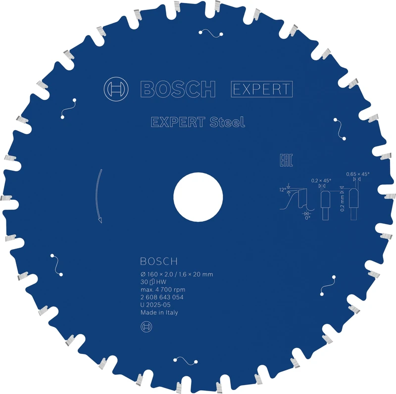 Bosch 2608643054 Circular Saw Blade Expert for Steel 160 X 20 X 2.0 Mm, 30