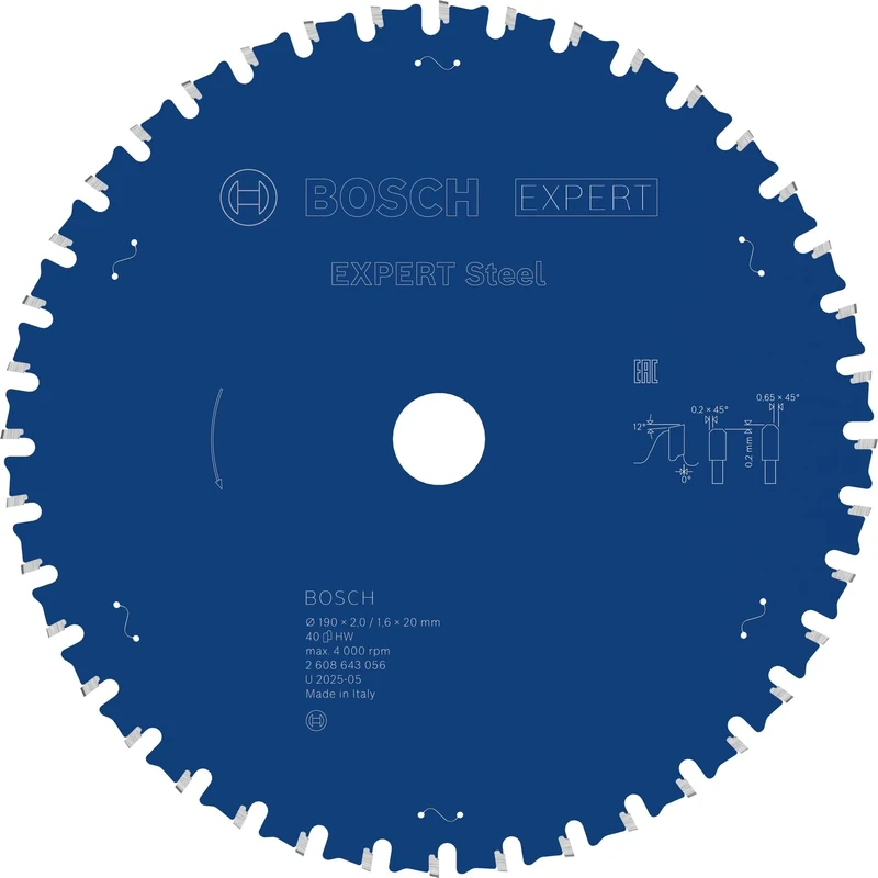 Bosch 2608643056 Circular Saw Blade Expert for Steel 190 X 20 X 2.0 Mm, 40