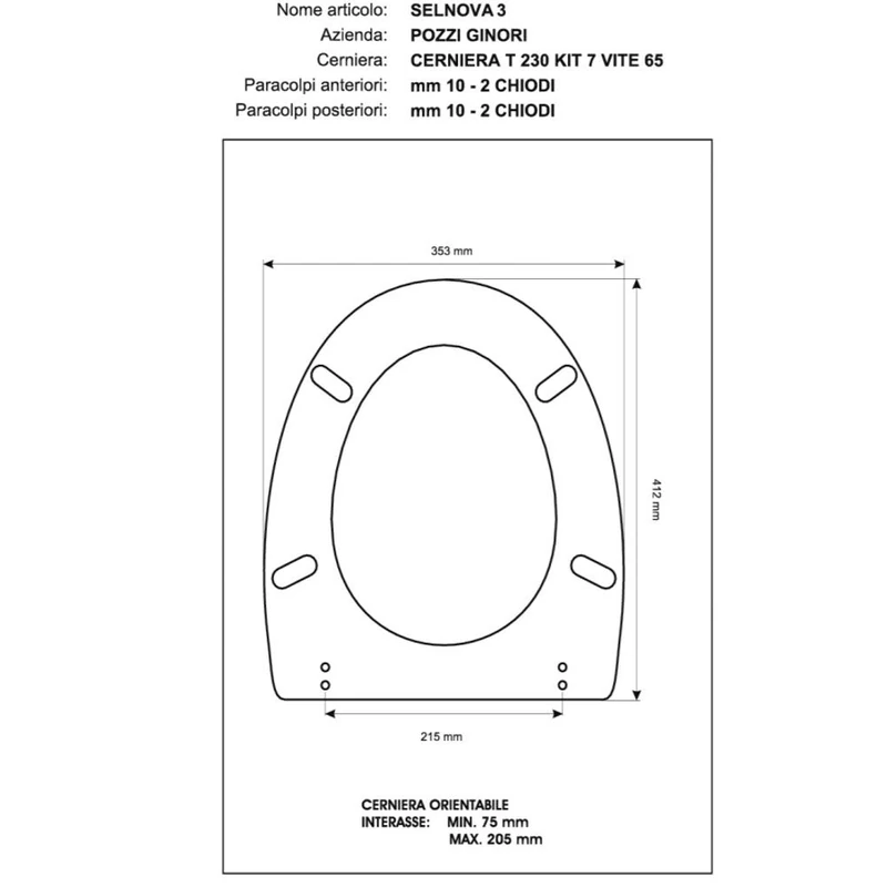 Pozzi Ginori 56760000 Wells Selnova 3 Seat with Plastic Hinges, White - Image 1