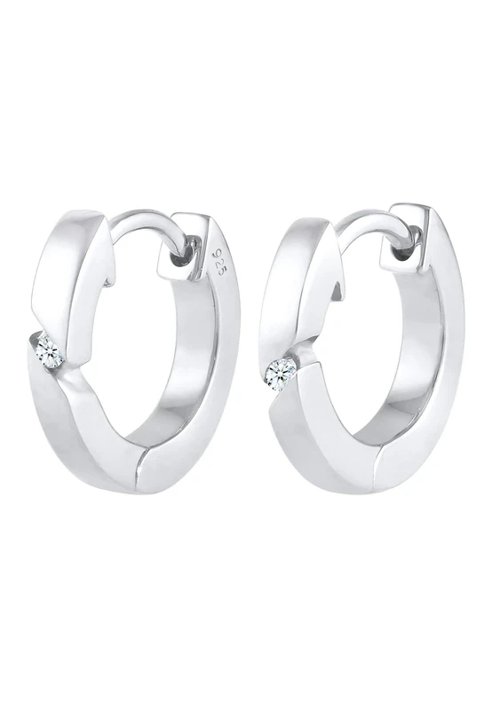 Elli DIAMONDS Earrings Women Creoles Basic with Diamond (0.03 ct.) in 925 Sterling Silver