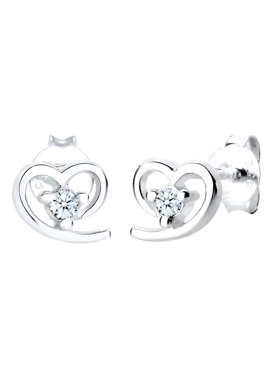 Elli DIAMONDS Earrings Women Earstuds Heart Friendship with Diamond (0.06 ct.) in 925 Sterling Silver