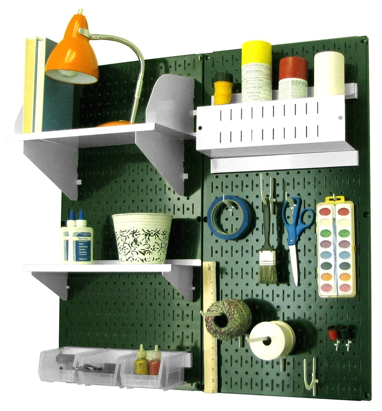 Wall Control Pegboard Hobby Craft Pegboard Organizer Storage Kit with Green Pegboard and White Accessories by Wall Control