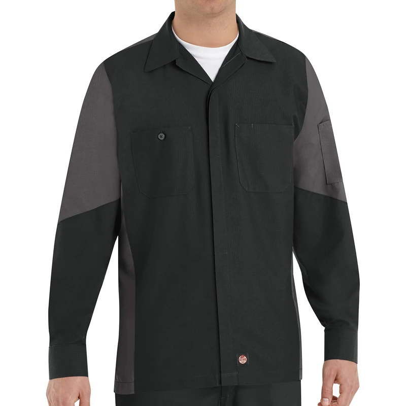Red Kap mensSY10Men's Ripstop Crew Shirt, Long Sleeve T-Shirt - - XL Black/Charcoal