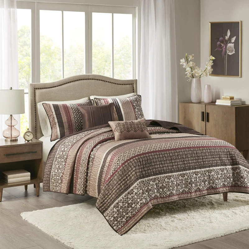Madison Park Princeton 5 Piece Quilted Coverlet Set, King, Red