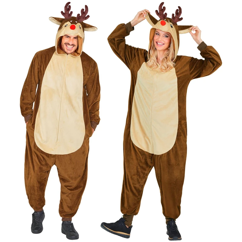 W WIDMANN MILANO Adult Reindeer Jumpsuit - Brown Plush Costume