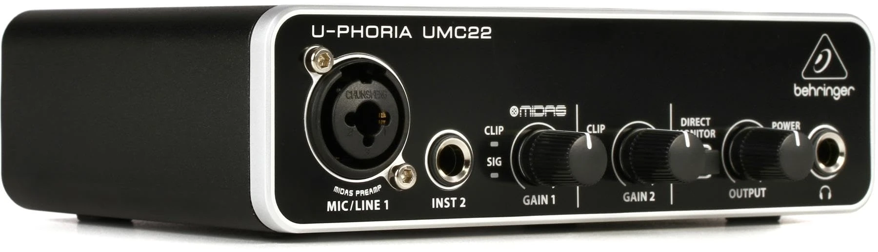 Behringer UMC22 Audiophile 2x2, 48 kHz USB Audio Interface with Midas Mic Preamplifier for Recording Microphones and Instruments