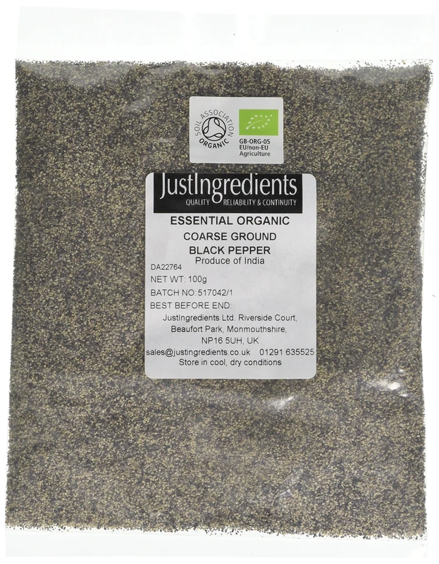 JustIngredients Essentials Organic Black Pepper Coarse Ground, 100 g - Pack of 5