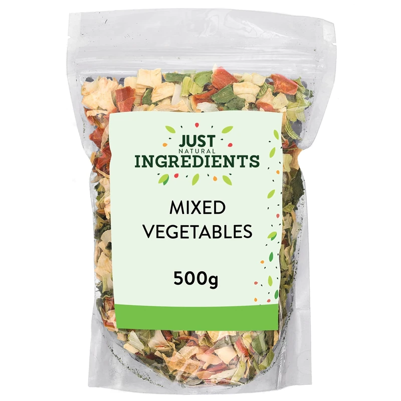 JustIngredients Essentials Mixed Vegetables 500g, Dried Veg Mix, Dehydrated, Long Shelf Life, Bulk Buy, Perfect for Roasting, Snacks & Cooking