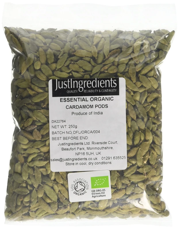 JustIngredients Essentials Organic Cardamom Pods, 250 g