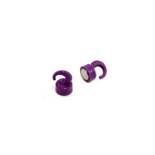 FIRST4MAGNETS Purple Plastic Mini Magnetic Hooks for Fridge, Office, Whiteboard, Noticeboard, Filing Cabinet - 12mm Dia x 20mm Tall - 1kg Pull - Pack of 100