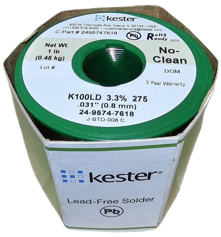 Kester443-845 24-9574-7618 K100Ld Lead-Free No Clean Wire Solder.031" Diameter-Low Cost Alloy - Image 1