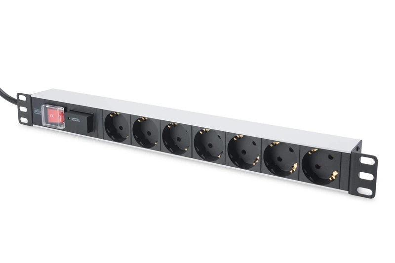 DIGITUS DN-95407-19" multiple socket outlet - 7 outlets - 1U - With switch & overvoltage protection - 230VAC 50/60Hz - 16A - 3680W - For 19" network and server cabinets