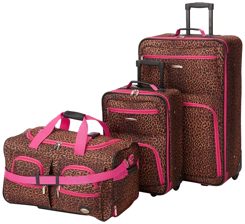 Rockland Vara Softside Upright Luggage, PINKLEOPARD, 3-Piece Set (20/22/28), PINKLEOPARD, One Size, Melbourne Hardside Expandable Spinner Wheel Luggage