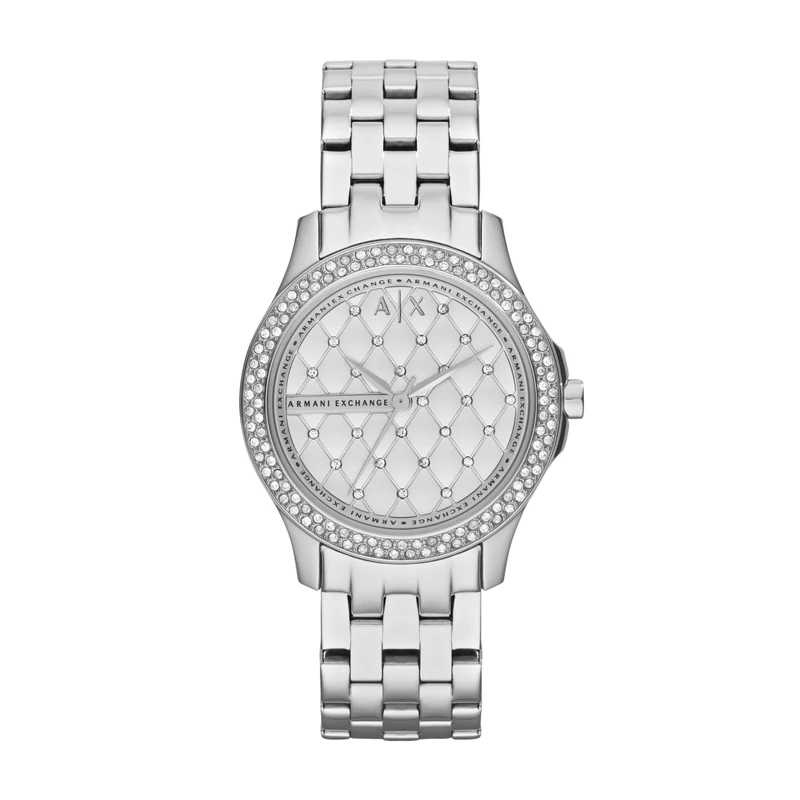 Armani Exchange Lady Hampton Womens Quartz Watch with Silver Dial and Silver Stainless Steel Bracelet AX5215