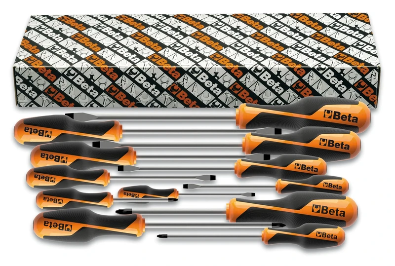 Beta 12630112 Model 1263 /S12 Screwdrivers for Cross Head Phillips and Slotted Head Screws, 12 Pieces