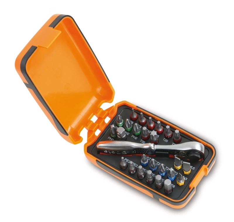 Beta 8600880 Model 860 /C27 25 Bits, 1 Connector and 1 Reversible Ratchet In Plastic Case, 1/4 Hex