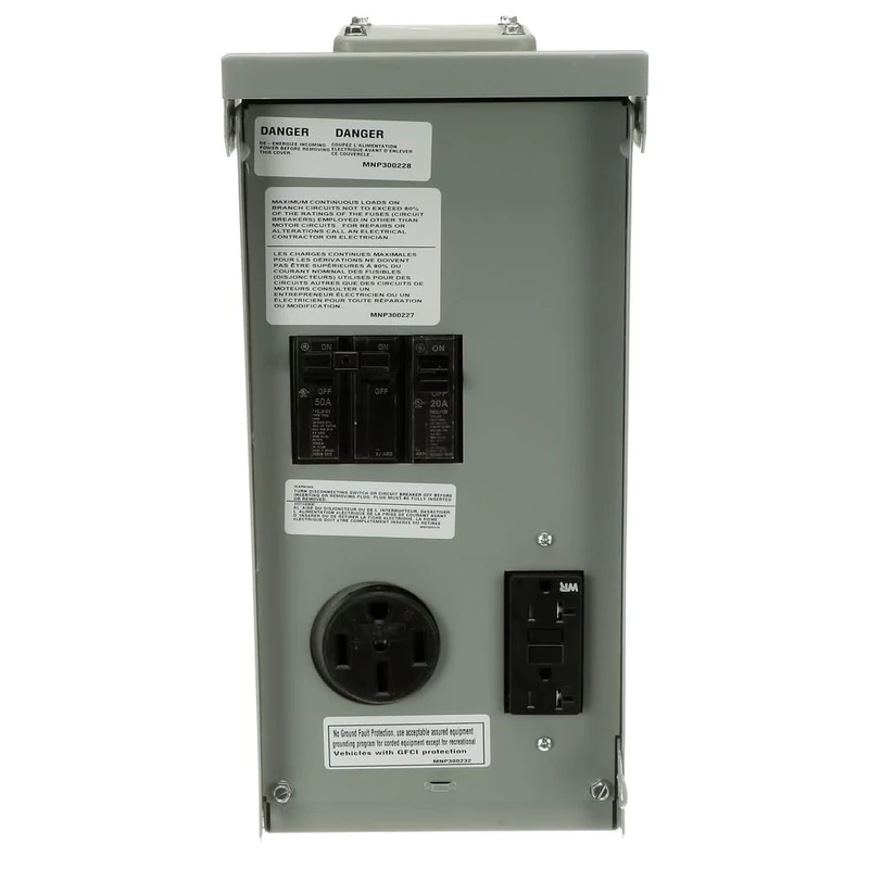 GE RV Outlet Box 70 Amp 120/240 Volt Unmetered with 50 Amp and 20 Amp GCFI Circuit Protected Receptacles