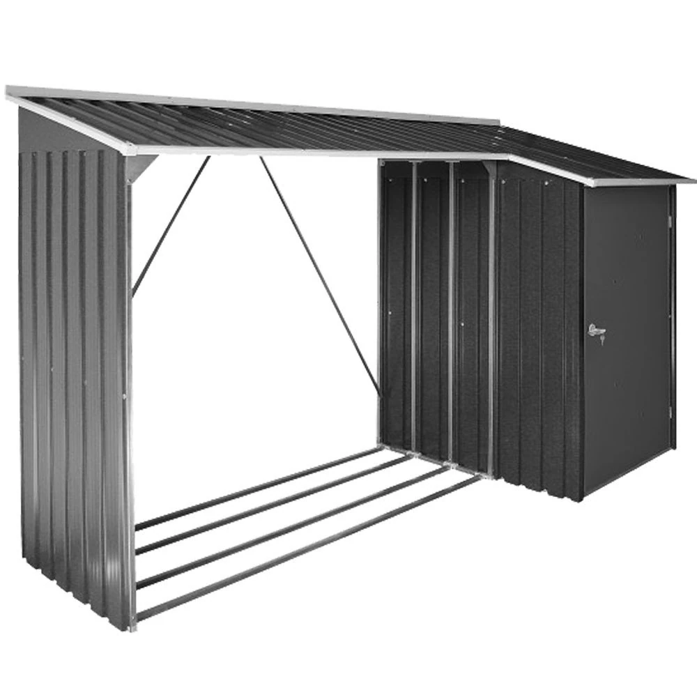 Duramax WoodStore Combo 8 x 3 Log Store with Side Closed Storage Room, Lockable Door with Keys, Floor to elevate woods, Anthracite & Off-White Trimmings