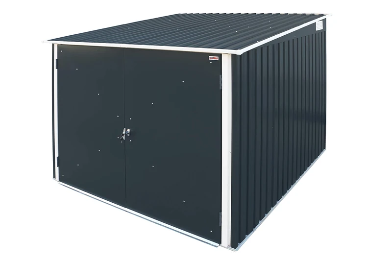 Duramax Bicycle Store with 4x adjustable bicycle tracks & Fully Wide Double Lockable Doors, Metal Storage Shed, Garden Shed for bikes, Bicycle storage for 4 bikes, Anthracite & Off-White Trimmings