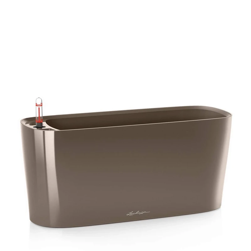 LECHUZA Self Watering Plant Pot Indoor DELTA 20 Plastic Flower Window Box Small Herb Planter without Drainage Hole H18 L40 W15 cm Shiny Taupe