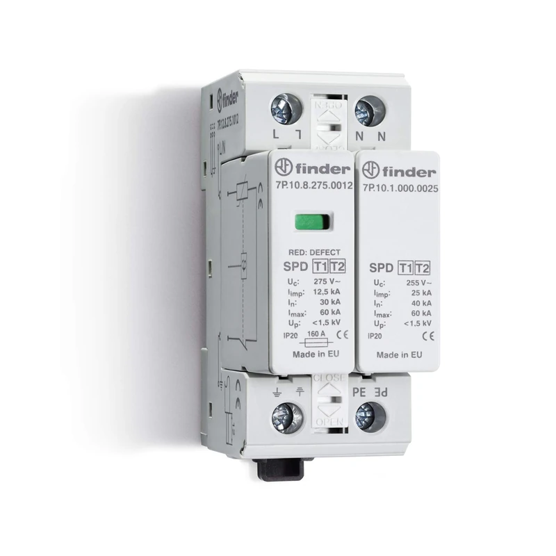 Finder 7P1282751012 Type 1 Surge Protector for Single-Phase/Three-Phase System L-N with Varistor/Removable Surge Arrestor - Image 1