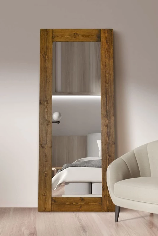 Extra Large Solid Wood Wall Mirror 7ft x 3ft, 208x87, Brown